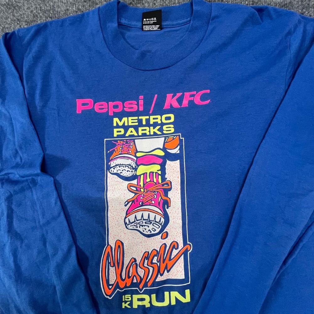 Screen Stars T-Shirt Mens Size L Blue Pepsi KFC Metro Parks Classic Run USA Made